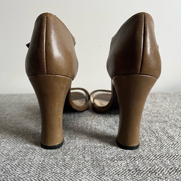SEXY Vintage CHARLES JOURDAN of Paris Tan Lizard Print Open Toe Heels US Size 7 - Picture 3 of 11